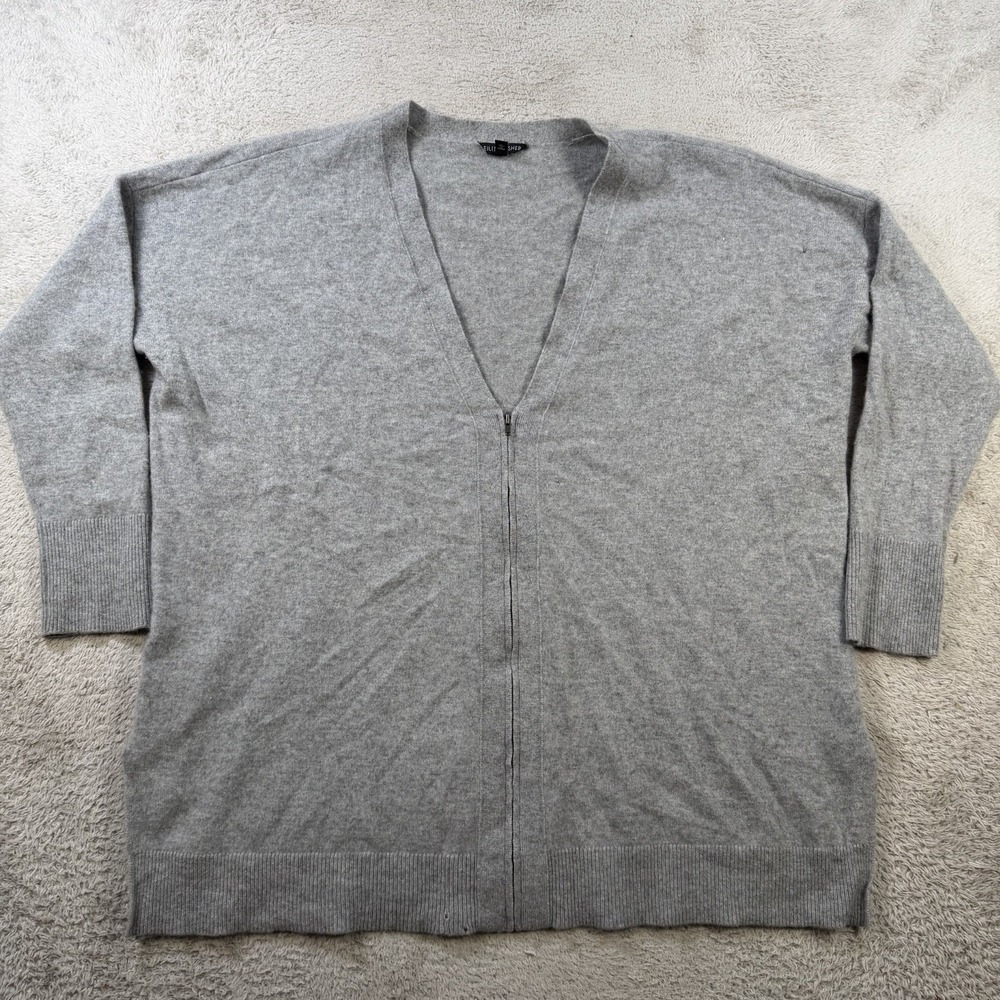 Eileen Fisher Cardigan Sweater Womens XL Grey 100% Cashmere Full Zip V-Neck Soft